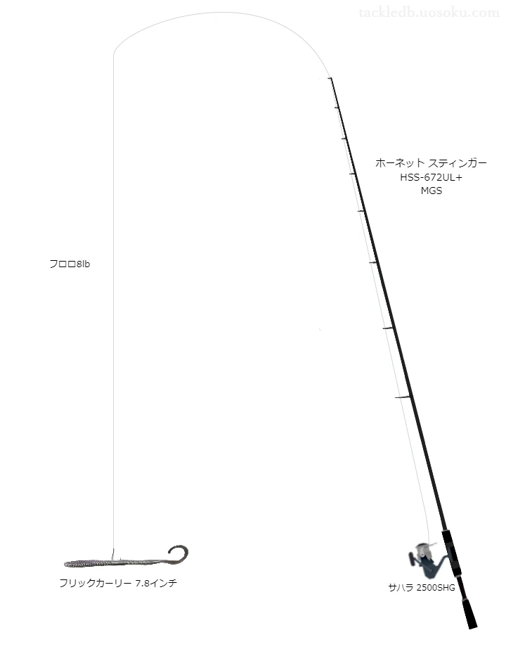  フリックカーリー 7.8インチネコリグのためのスピニングタックル。アブガルシアのロッドとシマノのリール