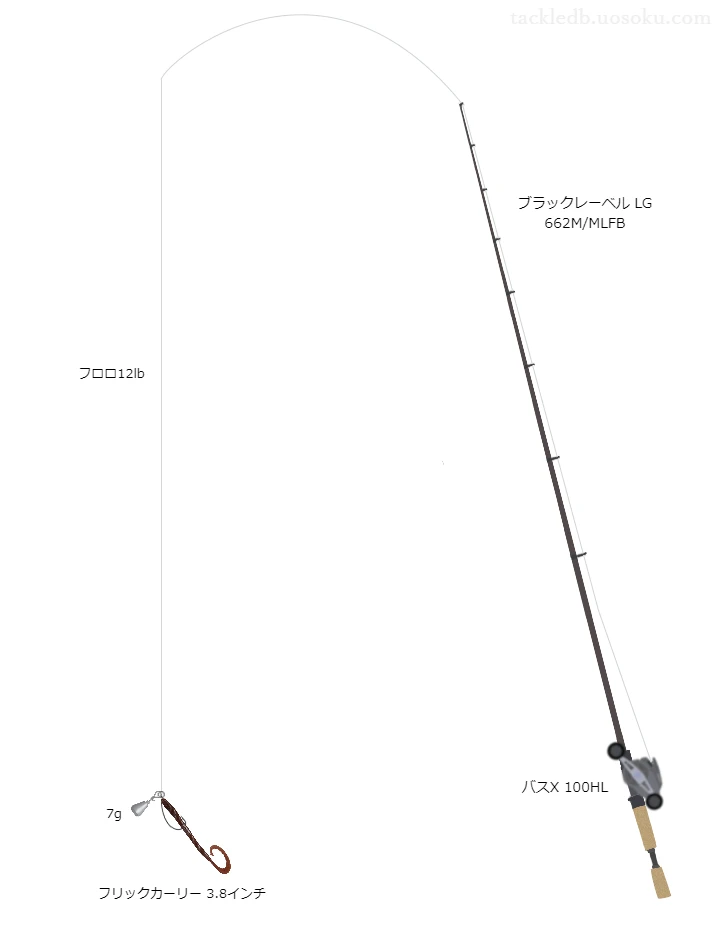 【岩瀬ダム】 フリックカーリー 3.8インチのためのバス釣りタックル【ブラックレーベル LG 662M/MLFB】