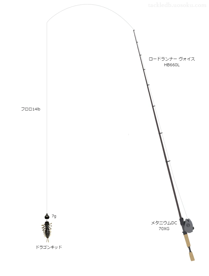 ロッドはノリーズ,リールはシマノでドラゴンキッドテキサスリグを使うバスタックル。【くじら池】