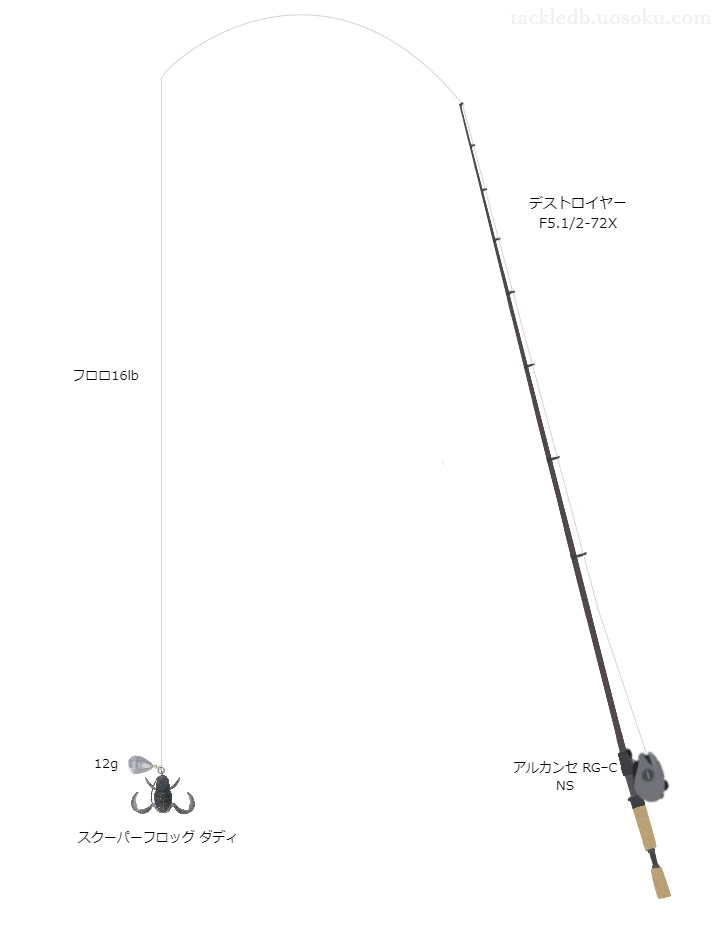 デストロイヤー F5.1/2とZPIのリールでスクーパーフロッグ ダディリーダレスダウンショットリグを使用するタックル