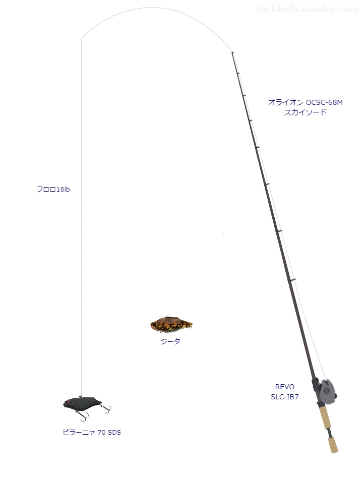 ロッドはエバーグリーン,リールはアブガルシアでピラーニャ 70 SDSを使うバスタックル。【切伏沼】