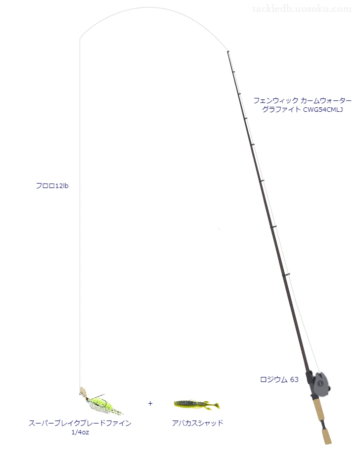 フロロドレイク 12lbを カームウォーター グラファイト CWG54CMLJと使用したベイトタックル【仮想インプレ】