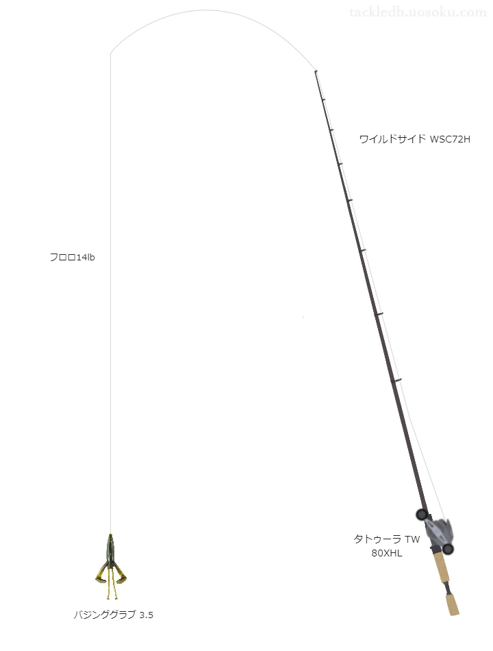 中級バス釣りタックル。ワイルドサイド WSC72Hとダイワのリール