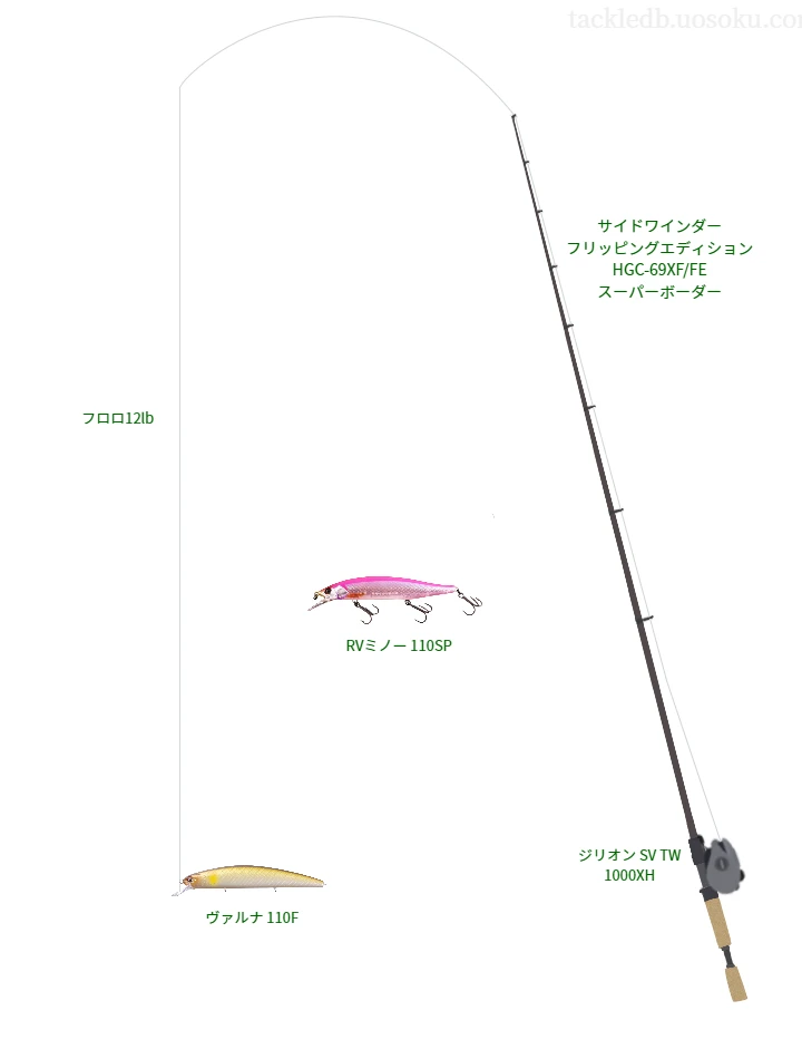 サイドワインダー フリッピングエディション HGCとジリオン SV TW 1000XH,ヴァルナ 110Fによるバス釣りタックル【仮想インプレ】