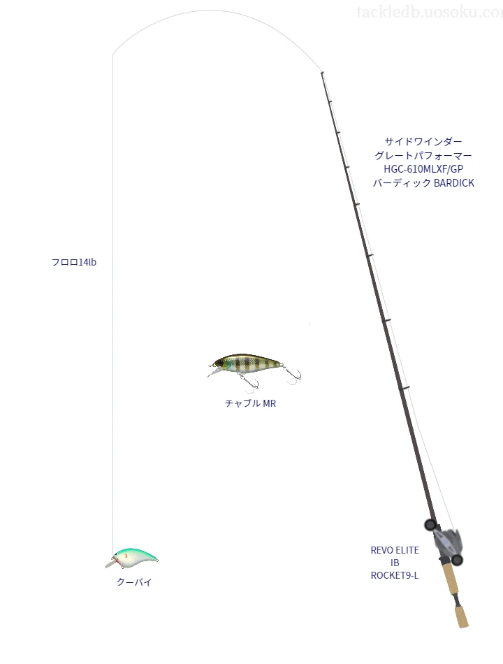 TBカーボン バス 14lbをサイドワインダー グレートパフォーマー HGCと使用したベイトタックル【仮想インプレ】