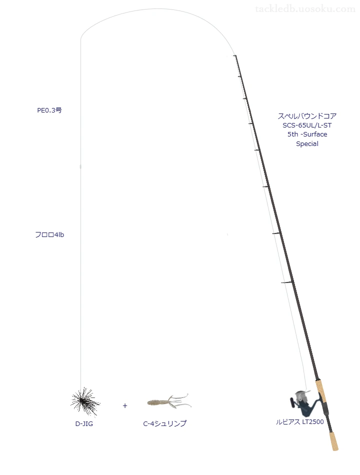 スペルバウンドコア SCS-65UL/L-ST 5th   -Surface Specialとルビアス LT2500を組み合わせたバスタックル【仮想インプレ】