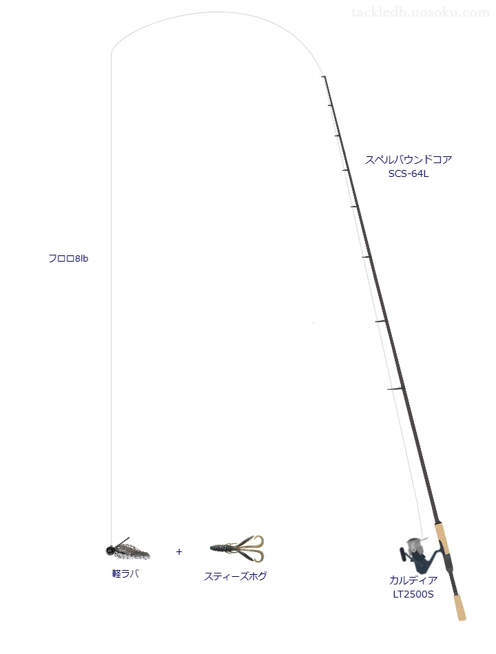 エンジンのスペルバウンドコア SCS-64Lとカルディア LT2500Sによるバス釣りタックル【仮想インプレ】