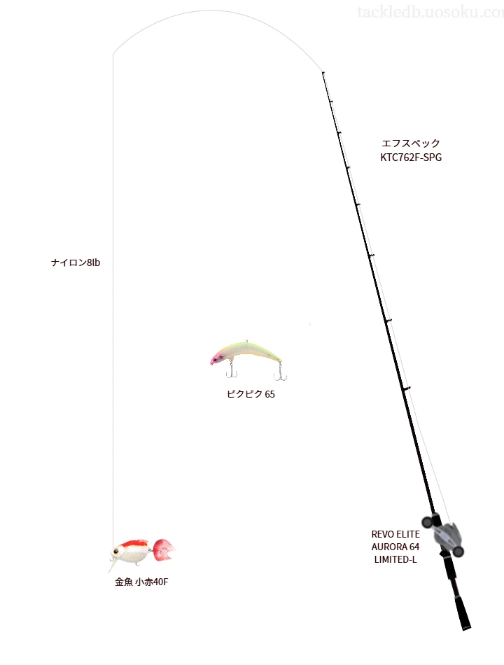 ロッドはケイテック,リールはアブガルシアで金魚 小赤40Fを使うバスタックル。【内の倉湖】