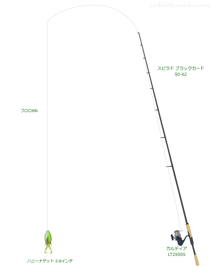 スピラド ブラックカード S0-62,カルディア LT2500S,ワームを使うバス釣りタックル【仮想インプレ】