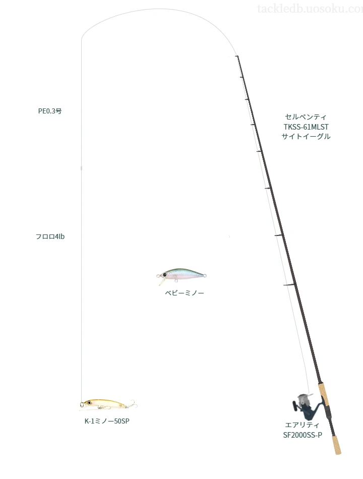 セルペンティ TKSS-61MLST サイトイーグル,エアリティ SF2000SS-P,ミノーを使うバス釣りタックル【仮想インプレ】