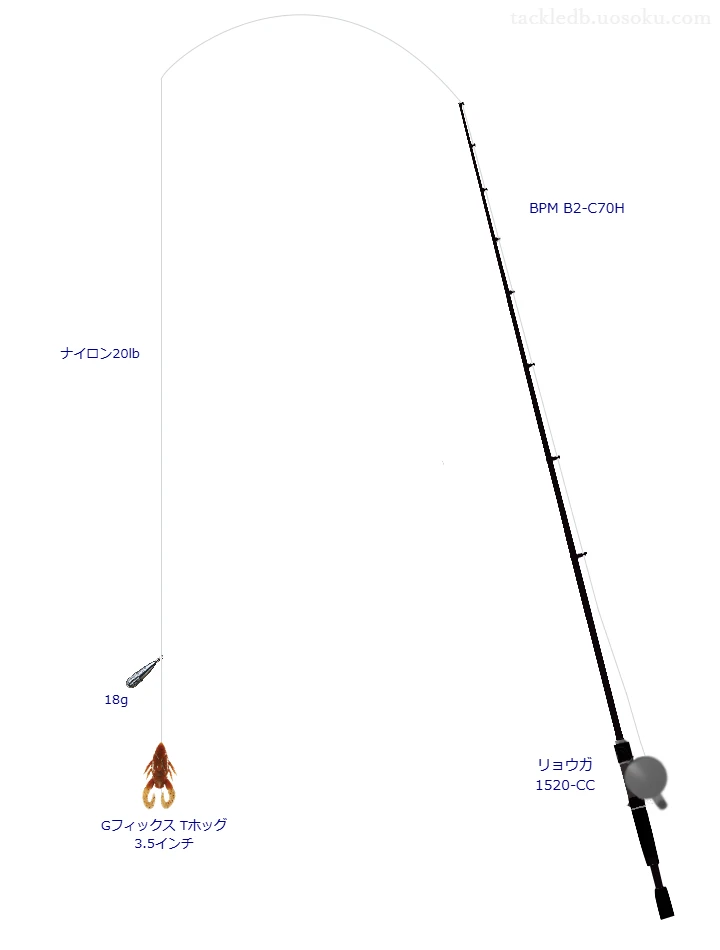 Gフィックス Tホッグ3.5インチを使うバス釣りタックル【BPM B2-C70H】