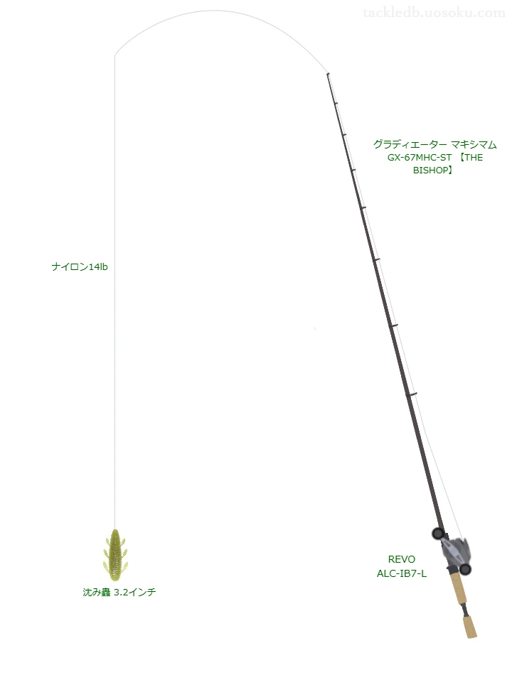 沈み蟲 3.2インチノーシンカーリグのためのベイトタックル。レイドジャパンのロッドとアブガルシアのリール