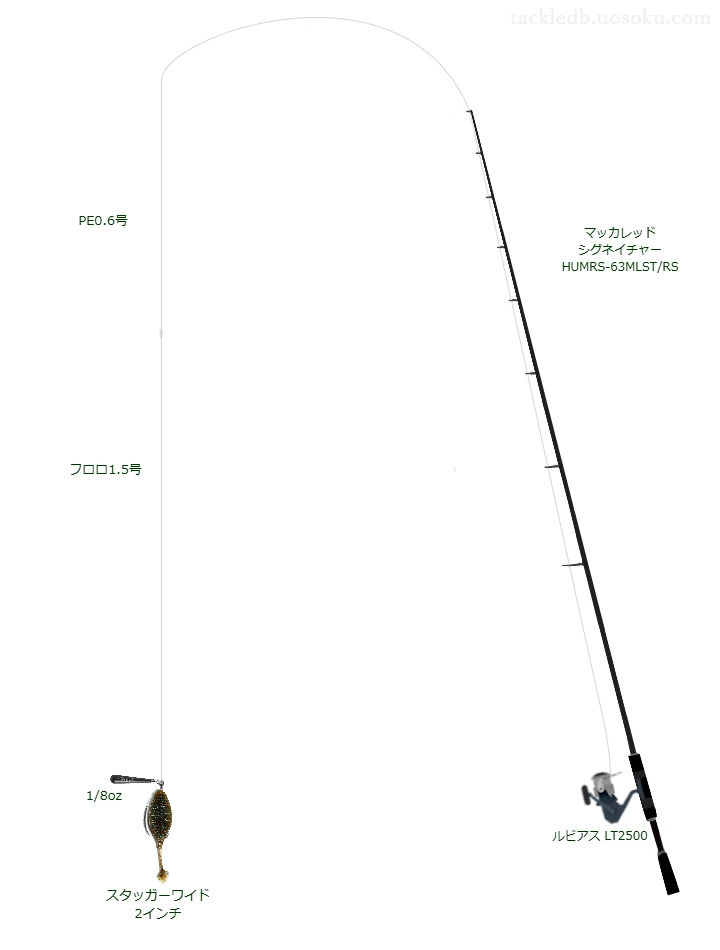 マッカレッド シグネイチャー HUMRS-63MLST/RSとルビアス LT2500,スタッガーワイド 2インチジカリグによるバス釣りタックル【仮想インプレ】