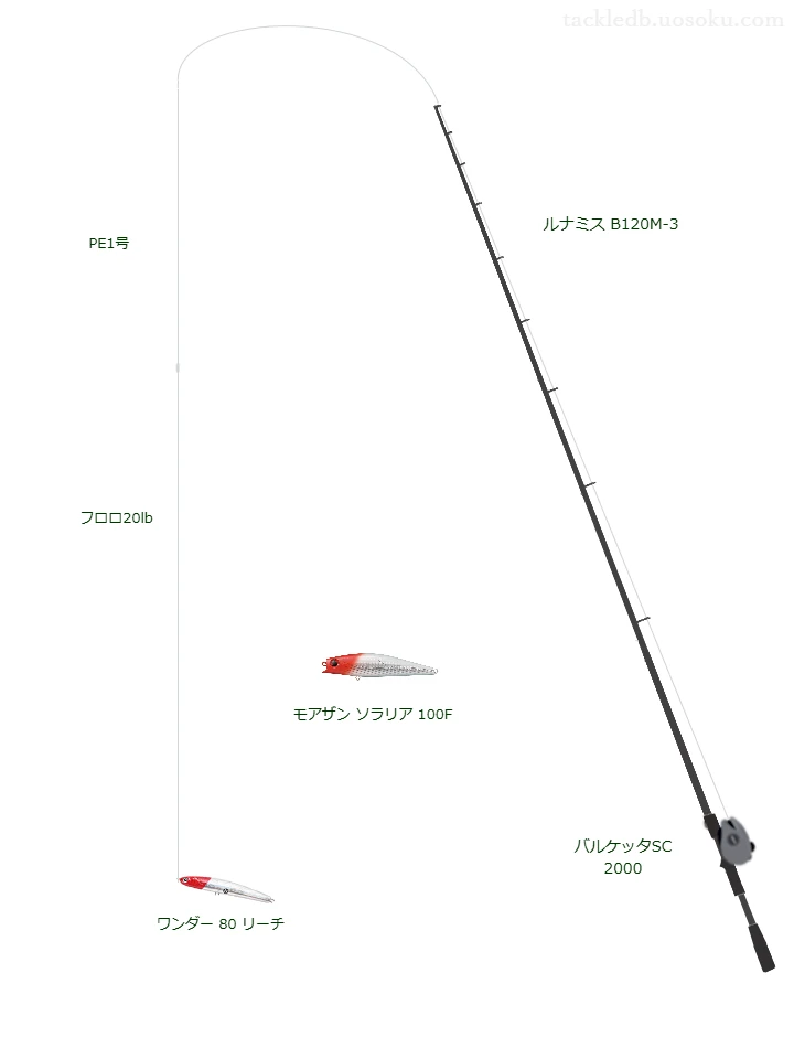 ワンダー 80 リーチにおすすめのベイトタックル【ルナミス B120M-3】