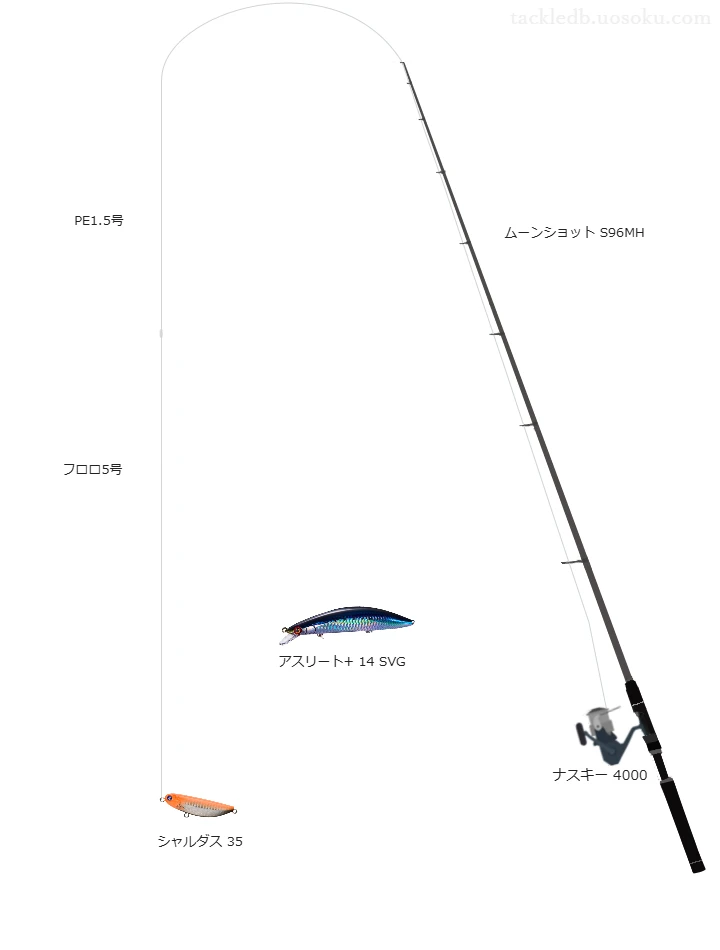 ムーンショット S96MHとナスキー 4000を組み合わせたシーバスタックル【仮想インプレ】