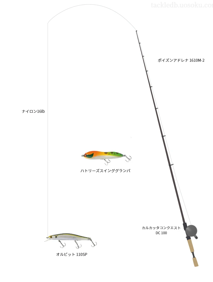 ポイズンアドレナ 1610M-2とカルカッタコンクエスト DC 100,オルビット 110SPによるバス釣りタックル【仮想インプレ】