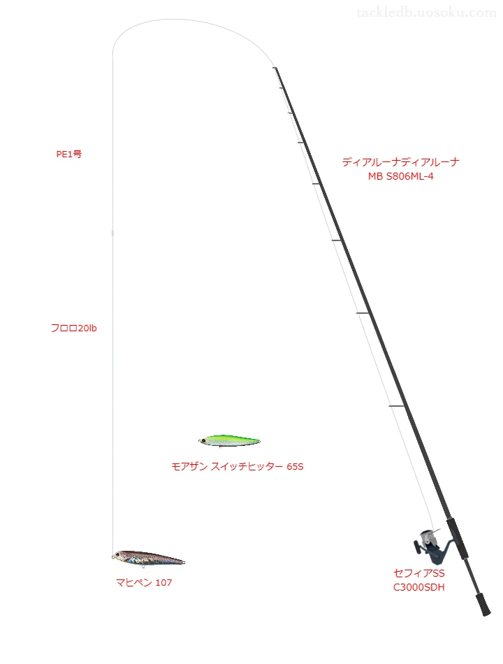 【東郷池】マヒペン 107のためのシーバスタックル【ディアルーナディアルーナ MB S806ML-4】