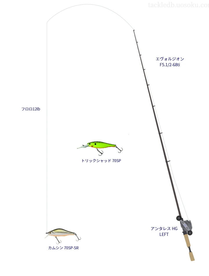 エヴォルジオン F5.1/2-68tiとシマノのリールでカムシン 70SP-SRを使用するタックル