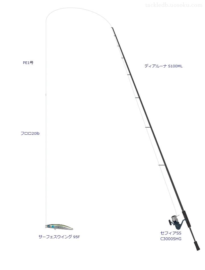 サーフェスウイング 95Fを使うシーバスタックル【ディアルーナ S100ML】