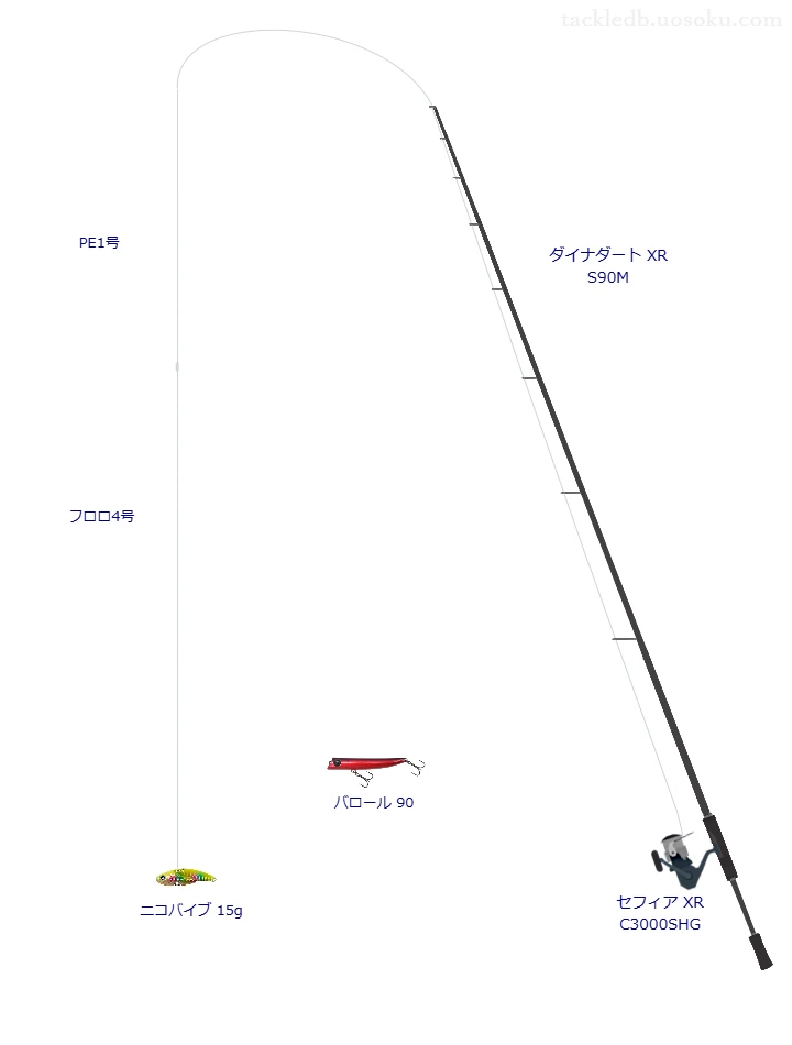 中級者向けシーバスタックル。ダイナダート XR S90Mとシマノのリール