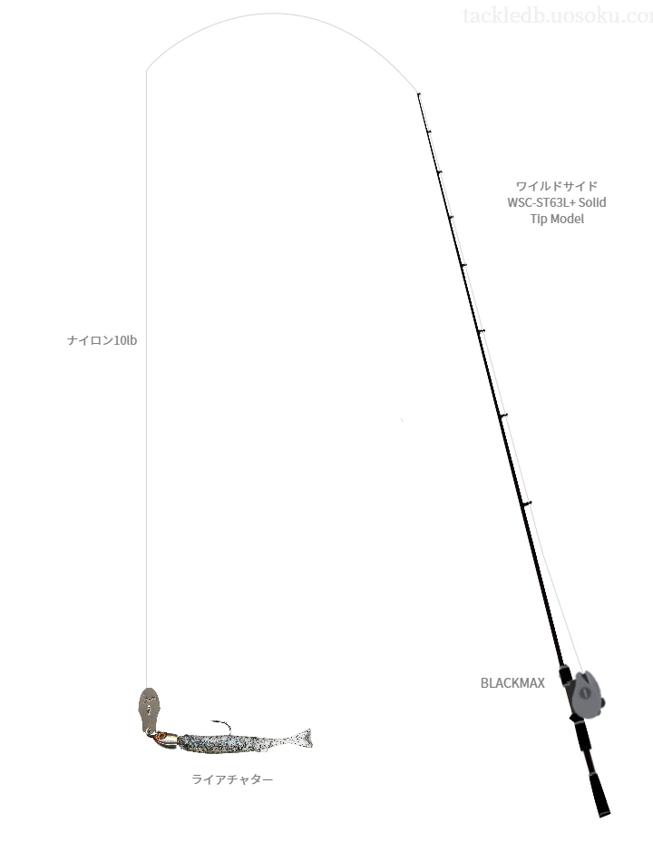 ワイルドサイド WSC-ST63L+ Solid Tip Modelとアブガルシアのリールでライアチャターを使用するタックル