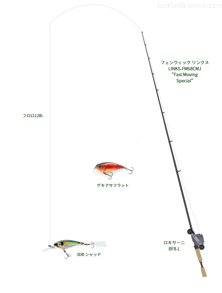  リンクス LINKS-FM68CMJ とロキサーニ BF8-L,3DB シャッドによるバス釣りタックル【仮想インプレ】