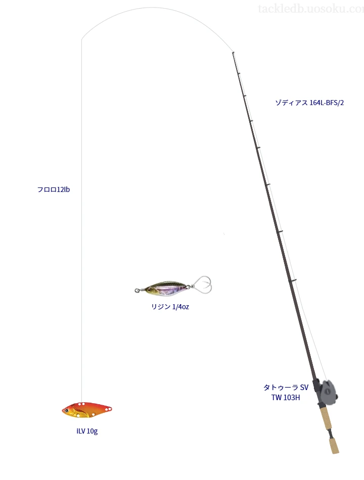 ゾディアス 164L-BFS/2とダイワのリールでiLV 10gを使用するタックル