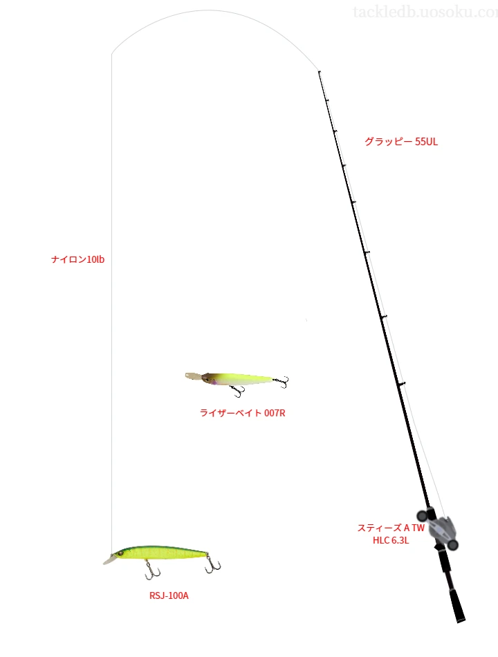 グラッピー 55ULとスティーズ A TW HLC 6.3Lの調和によるバス釣りタックル【仮想インプレ】