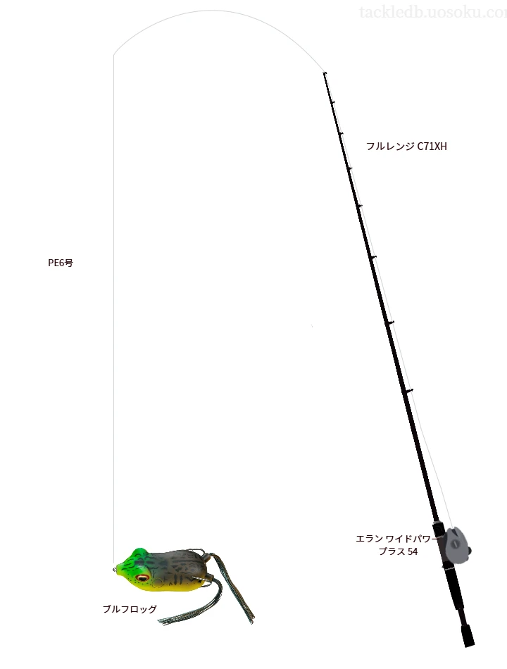 フルレンジ C71XHとテイルウォークのリールでブルフロッグを使用するタックル