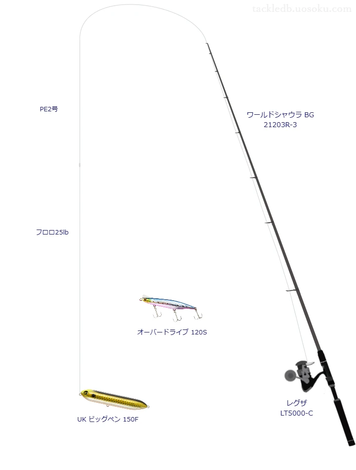 ワールドシャウラ BG 21203R-3でペンシルを使うシーバスタックル【仮想インプレ】