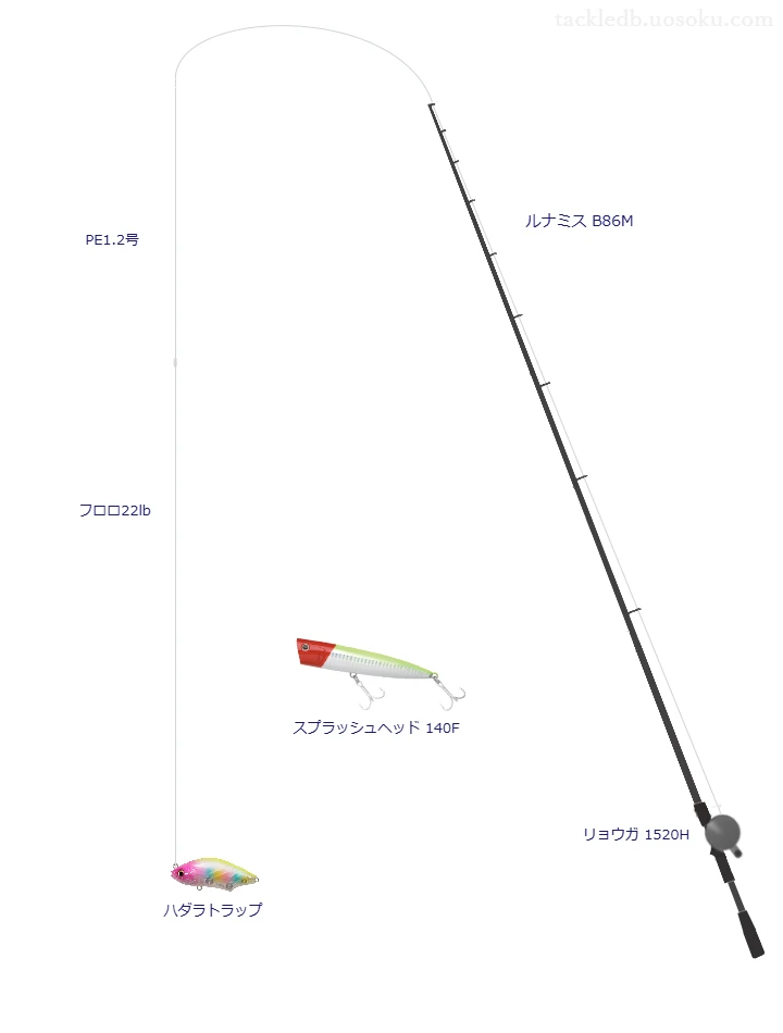 ルナミス B86M,リョウガ 1520H,ペンシルを使うシーバスタックル【仮想インプレ】