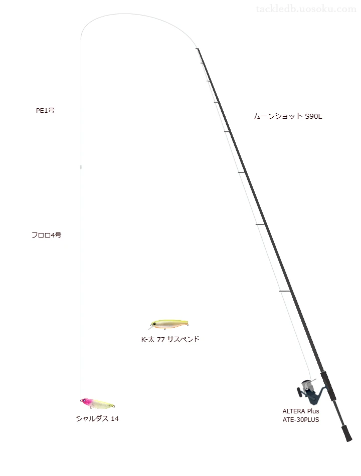 ムーンショット S90LとALTERA Plus ATE-30PLUS,シャルダス 14によるシーバスタックル【仮想インプレ】