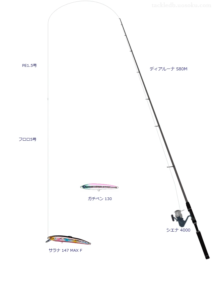 サラナ 147 MAX Fにおすすめのスピニングタックル【ディアルーナ S80M】