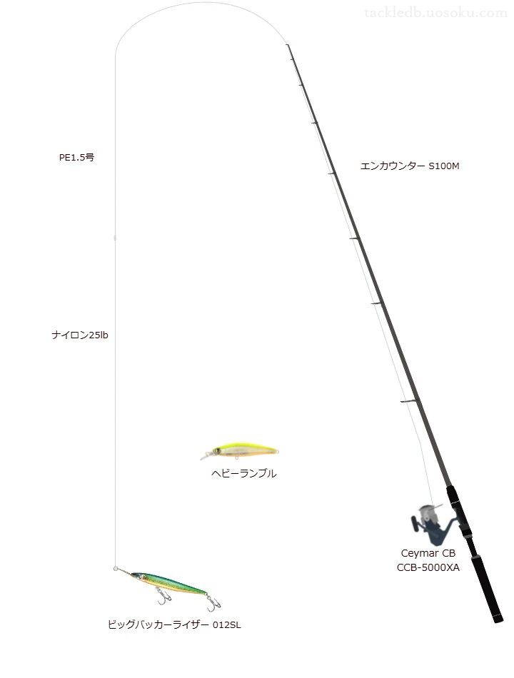 エンカウンター S100Mとオクマのリールでビッグバッカーライザー 012SLを使用するタックル