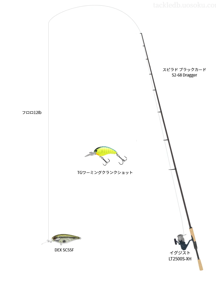 スピラド ブラックカード S2-68 Draggerとイグジスト LT2500S-XH,DEX SC55Fによるバス釣りタックル【仮想インプレ】