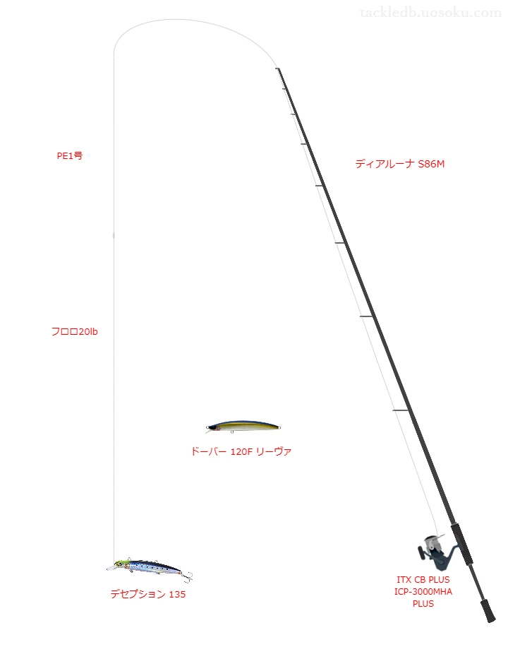 ANSWER CASTING PE×16 1号とFC ABSORBER 20lbを使用したスピニングタックル【ディアルーナ S86M】