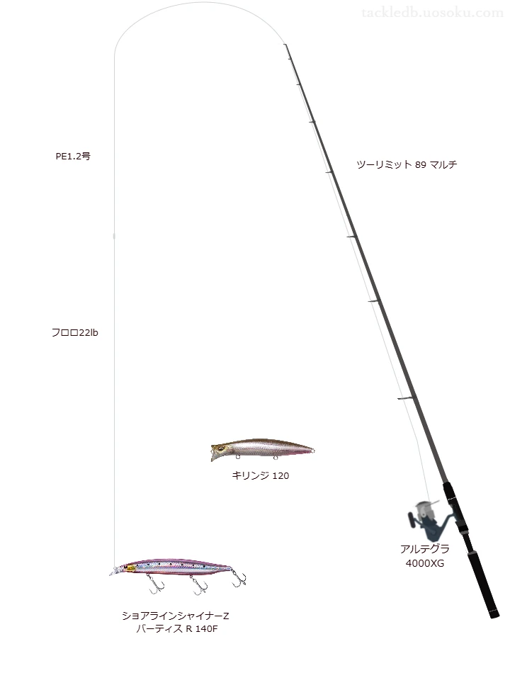  バーティス R 140Fのためのスピニングタックル。ジャンプライズのロッドとシマノのリール