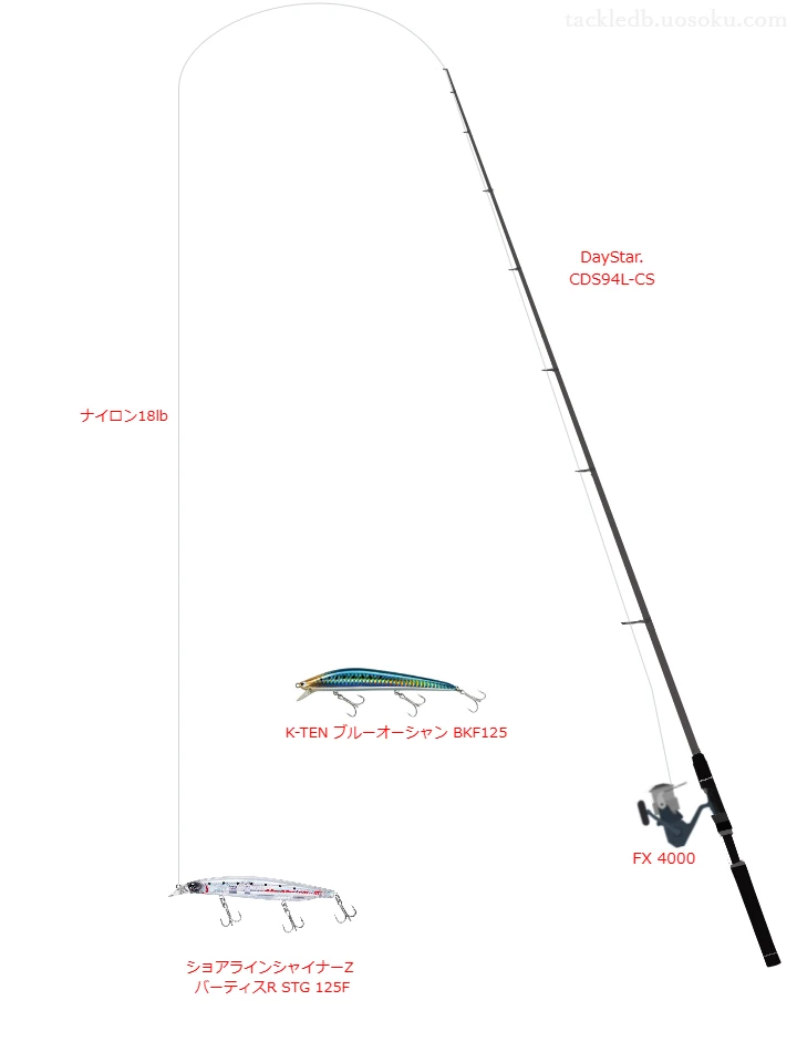 DayStar. CDS94L-CSとシマノのリールで バーティスR STG 125Fを使用するタックル