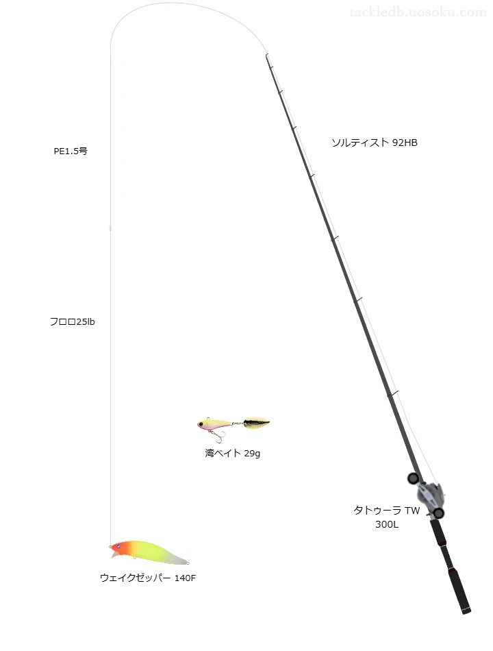 ソルティスト 92HBとタトゥーラ TW 300L,ウェイクゼッパー 140Fによるシーバスタックル【仮想インプレ】