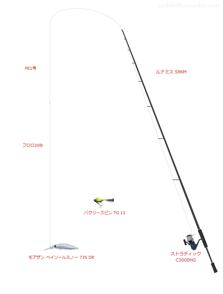 ハードコア X4 1号とソルティメイト システムショックリーダーSV-1 20lbを使用したスピニングタックル【ルナミス S96M】