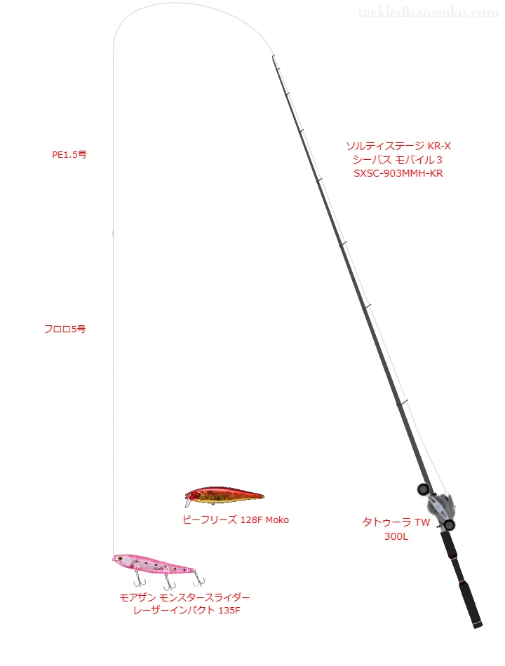 ソルティステージ KR-X シーバス モバイル3 SXSC-903MMH-KR,タトゥーラ TW 300L,ペンシルを使うシーバスタックル【仮想インプレ】