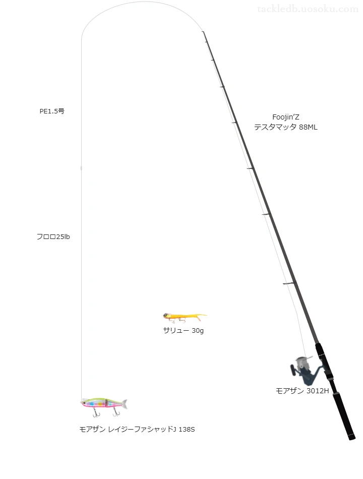 APIAのFoojin’Z テスタマッタ 88MLを使用したシーバスタックル【仮想インプレ】