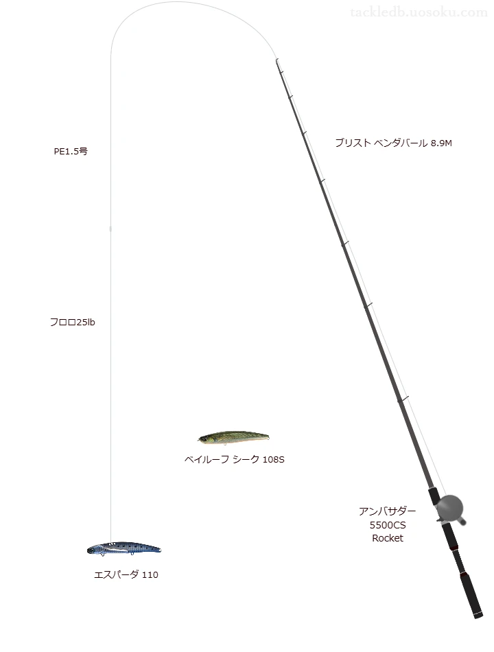 アンバサダー 5500CS Rocketにブリスト ベンダバール 8.9Mを合わせるシーバスタックル