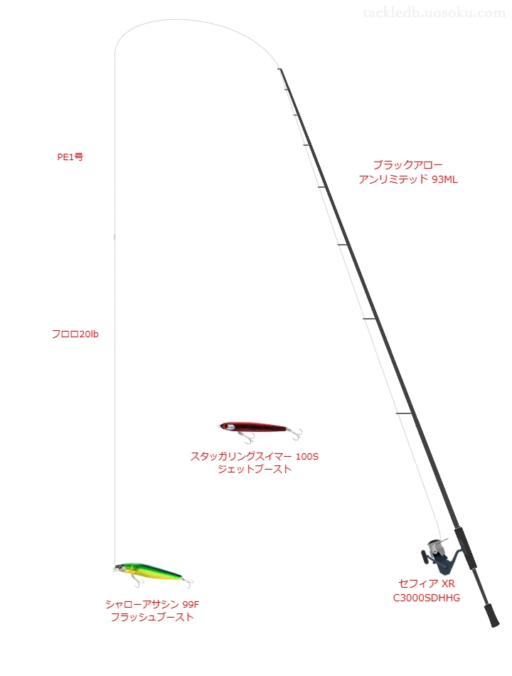 【Vインプレ】シャローアサシン99Fフラッシュブースト用シーバスタックル【ブラックアロー アンリミテッド 93ML】