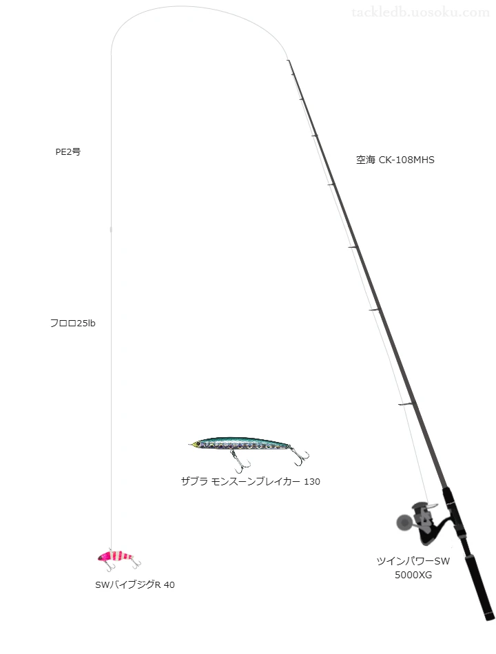 空海 CK-108MHSとシマノのリールでSWバイブジグR 40を使用するタックル