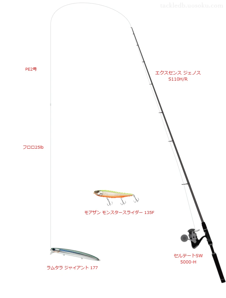 エクスセンス ジェノス S110H/RとセルテートSW 5000-H,ラムタラ ジャイアント 177によるヒラスズキタックル【仮想インプレ】