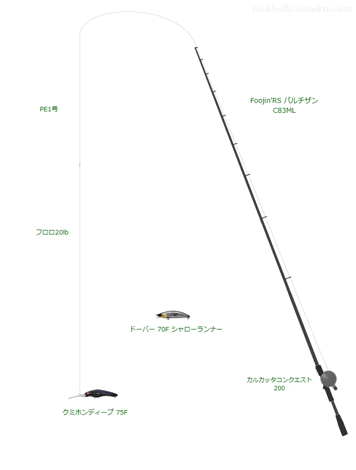 クミホンディープ 75Fにおすすめのシーバスタックル【Foojin’RSパルチザン C83ML】