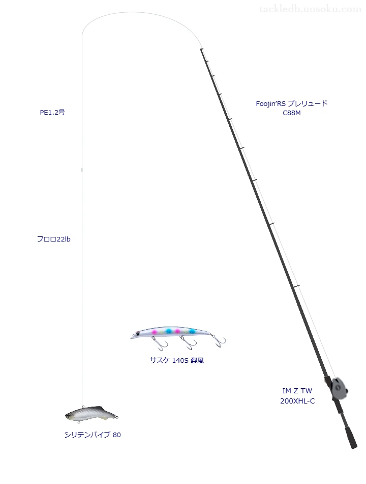 Foojin’RS プレリュード C88MとIM Z TW 200XHL-C,PE1.2号によるシーバスタックル