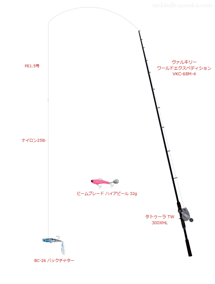 タトゥーラ TW 300XHLにヴァルキリー ワールドエクスペディションVKC-68M-4を合わせるボートシーバスタックル