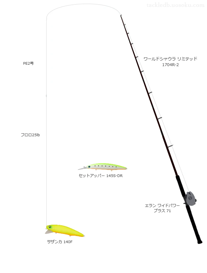 PEレジンシェラー オレンジ 2号とスムーズロック プラス 25lbを使用したシーバスタックル【ワールドシャウラ リミテッド 1704R-2】